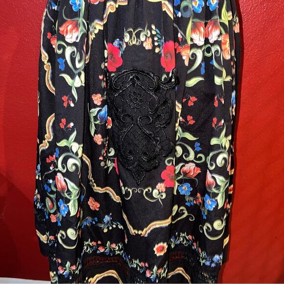 By Megan black floral embroidered dress womens M square neck midi 3/4 sleeve NWT - Picture 3 of 13